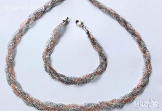 Сребърно колие и гривна. 925. Много оригинална плетка., снимка 5 - Бижутерийни комплекти - 38083795