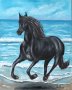 Маслена картина море и кон, снимка 1 - Картини - 28337138