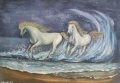 Белите коне и морето маслена картина, снимка 1 - Картини - 37891579