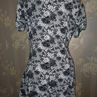M&S- L, XL/ UK 16-Къса рокля или туника в черно бял флорален принт от трико, снимка 3 - Туники - 40532767