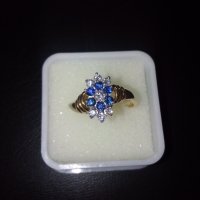 18k. златен пръстен с диаманти и сапфири, снимка 13 - Пръстени - 40624952