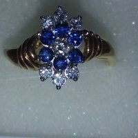 18k. златен пръстен с диаманти и сапфири, снимка 4 - Пръстени - 40624952
