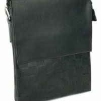 мъжка чанта кожена с презрамка за през гърди шах мат черна, снимка 2 - Чанти - 28036004