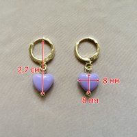 Дамски обеци в златист цвят с висулки лилави сърчица , снимка 2 - Обеци - 43823742