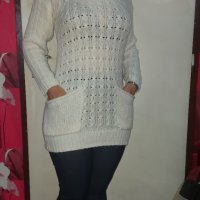Бял дълъг пуловер поло, снимка 1 - Блузи с дълъг ръкав и пуловери - 40026905