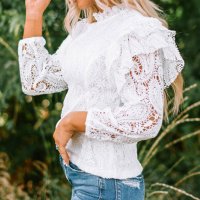 Дамска дантелена блуза в бяло с дълъг ръкав, снимка 7 - Блузи с дълъг ръкав и пуловери - 43717013