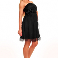 Официална дамска къса черна рокля с тюл и  цвете, снимка 3 - Рокли - 36376890