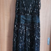 BCBG MAX AZRIA - черна рокля с пайети и тюл, снимка 2 - Рокли - 40531086