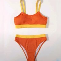 Оранжев бански с висока талия жълт, снимка 3 - Бански костюми - 36969798