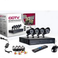 Пълен Комплект 4 камери + DVR 4-канален, CCTV, стойки кабели, адаптер,, снимка 1 - Комплекти за видеонаблюдение - 39155552