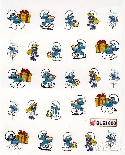 ble1600 Смърфовете татос ваденки водни стикери за нокти маникюр, снимка 1
