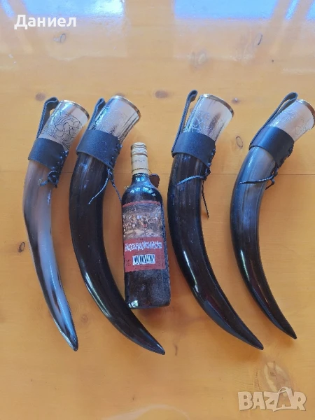 Викингски рог за пиене XXXXL с кожен кобур, снимка 1