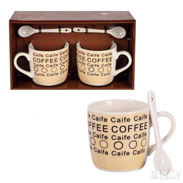 Комплект "COFFEE" две чаши с лъжички /керамика/, снимка 1