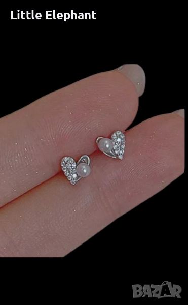 Sale Сребърни обеци retro tiny little hearts с перли,колекция"Heart"/нови, снимка 1