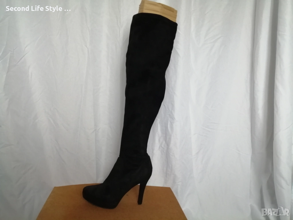 Елегантни дамски ботуши над коляното; с ток и платформа номер 40, снимка 1