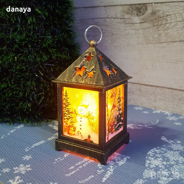 2498 Коледен Led фенер Снежко в снежна гора светеща коледна украса, 12 см, снимка 1