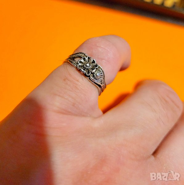 Стар дамски сребърен пръстен с цвете - филигран - красота за твоята ръка сребро, снимка 1