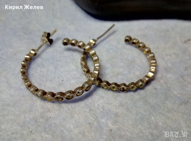 СТАРИ СТИЛНИ СКЪПОЦЕННИ СРЕБЪРНИ ОБЕЦИ СРЕБРО ВИСОКА ПРОБА с ИСКРЯЩИ ФАСЕТИРАНИ ЦИРКОНИ 48617, снимка 1