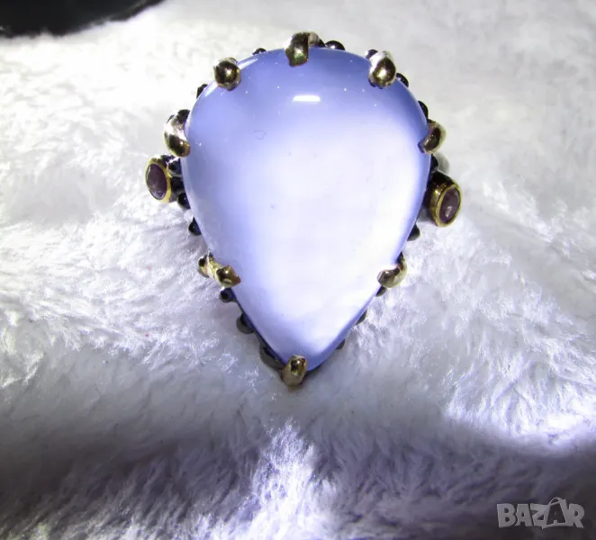 925 сребърен пръстен с родиево покритие камък халцедон, подходящ за подарък, снимка 1