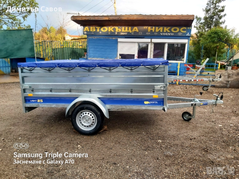 Туристическо, самосвално ремарке VESTA LIGHT 25 с допълнителни канати и плосък брезент, снимка 1