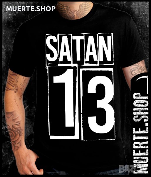 Черна тениска с щампа SATAN 13, снимка 1