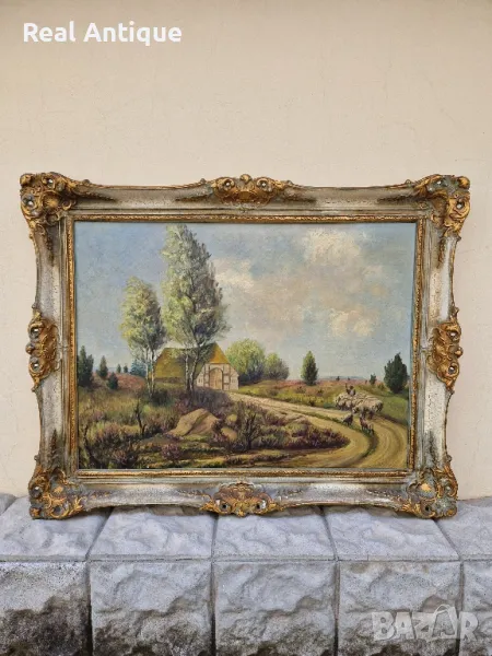Уникална антикварна авторска майсторска картина масло върху платно , снимка 1