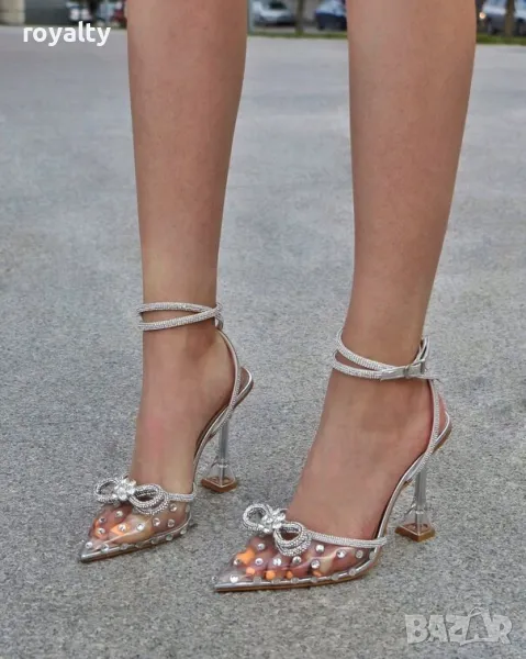 Сандали на ток - прозрачен силикон със сребрист акцент, снимка 1