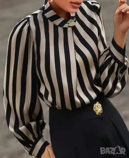 Дамска райета риза с копчета, 100% полиестер, снимка 1