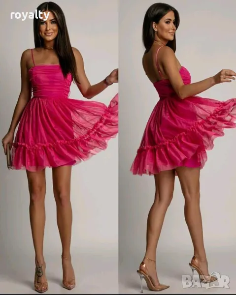 Елегантна цикламена рокля от тюл, снимка 1