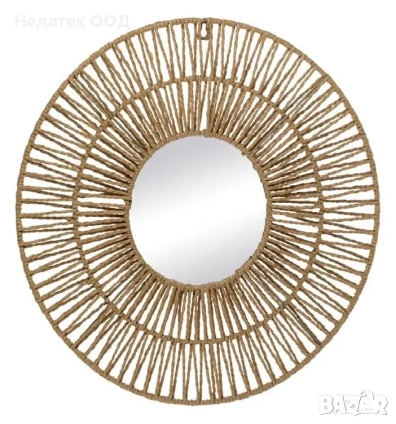 Декоративно кръгло стенно огледало с плетена рамка, Кафяв, Ø50см, снимка 1