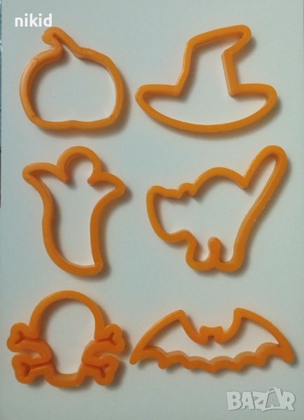6 бр Хелоуин Halloween пластмасови форми резци за сладки форма резец тиква котка шапка череп прилеп , снимка 1