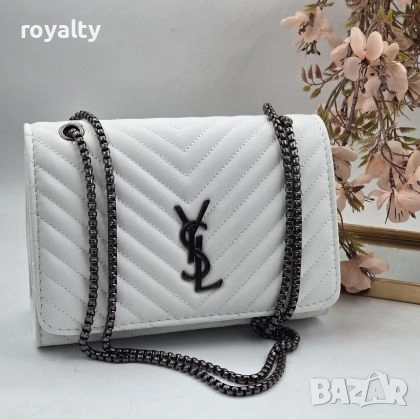  Yves Saint Laurent Бяла Кожена Дамска Чанта , снимка 1