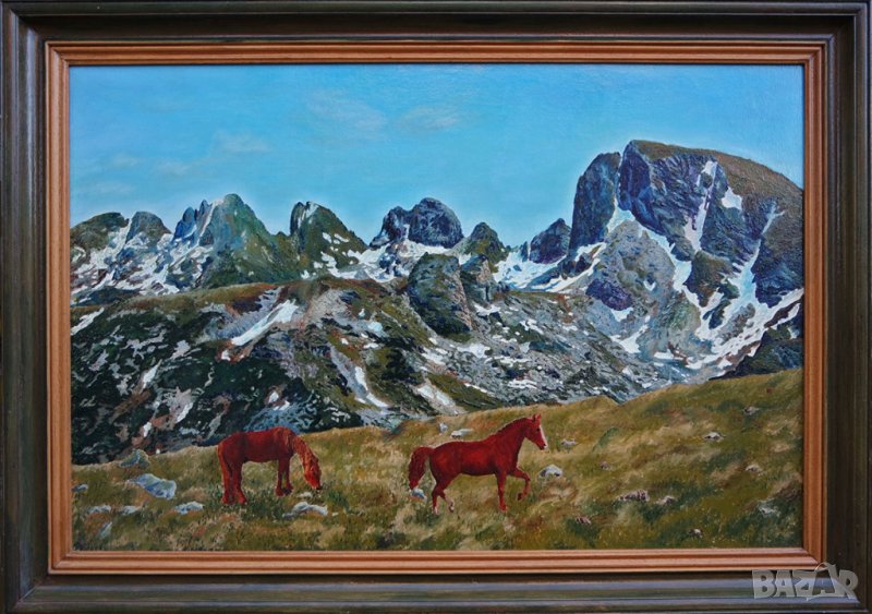 Рилски пейзаж с Мальовица, картина, маслени бои, платно, снимка 1