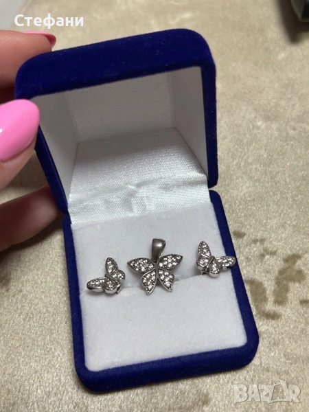 Комплект сребърни обеци и висулка, снимка 1