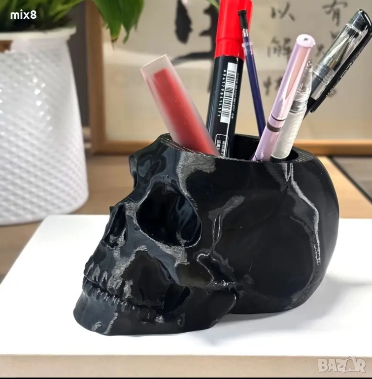 Череп моливник / поставка , снимка 1