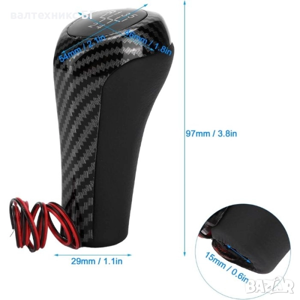 Топка за скоростен лост PA756 - 5 Скорости - Светеща - Карбон , снимка 1