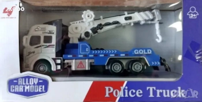 ДЕТСКИ МЕТАЛЕН ПОЛИЦЕЙСКИ КАМИОН ПАЯК С ПОВДИГАЩ КРАН КН2685, снимка 1