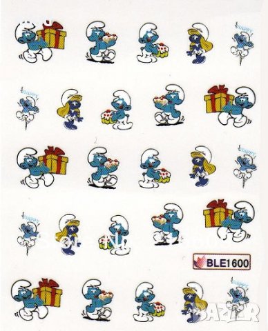 ble1600 Смърфовете татос ваденки водни стикери за нокти маникюр