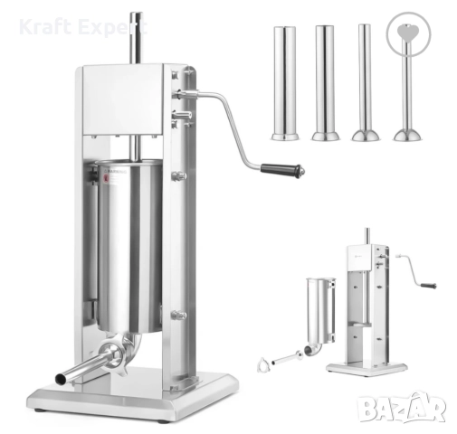 Професионална Вертикална пълначка за наденици и колбаси 5 L – неръждаема стомана, двускоростна, снимка 3 - Други инструменти - 52303805