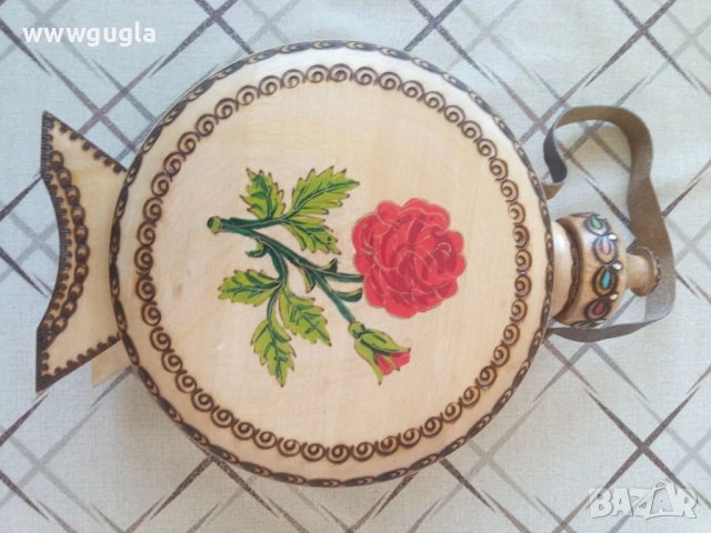 Бъклица с пирография 1л стъкло, снимка 3 - Антикварни и старинни предмети - 52663439