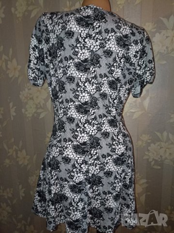 M&S- L, XL/ UK 16-Къса рокля или туника в черно бял флорален принт от трико, снимка 3 - Туники - 40532767