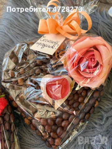 Сърце от кафени зърна с цветя или свещичка за 8-ми Март, снимка 2 - Подаръци за жени - 53538344