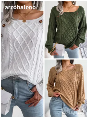 Дамски пуловер с усукващо се копче и квадратно деколте, 3цвята 