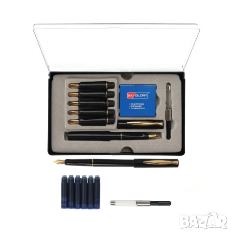 Комплект калиграфска писалка с 6 пера и 6 мастилени касети