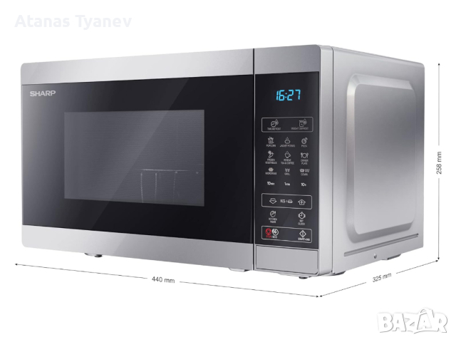 Микровълнова печка фурна Sharp YC-MG02ES с грил 25.5см 20L 800W, снимка 3 - Микровълнови - 44895116