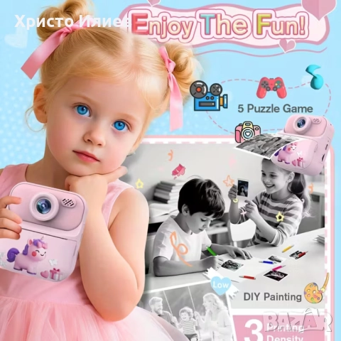 Детски фотоапарат с моментален печат с дисплей принтер , снимка 6 - Фотоапарати - 51805938