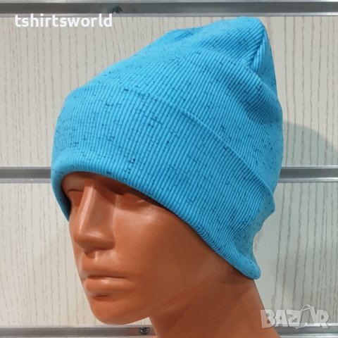 Нова дамска зимна шапка рипс с подгъв в цвят син меланж, снимка 12 - Шапки - 39332995