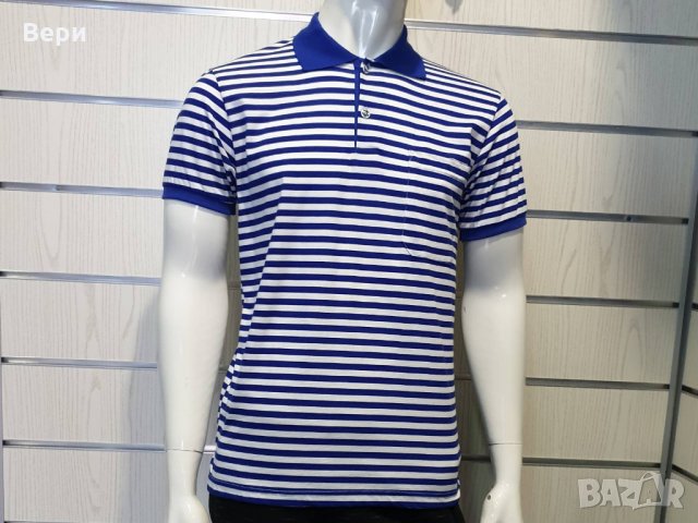 Нова мъжка моряшка блуза с яка, класическо синьо-бяло райе, снимка 7 - Тениски - 29029376