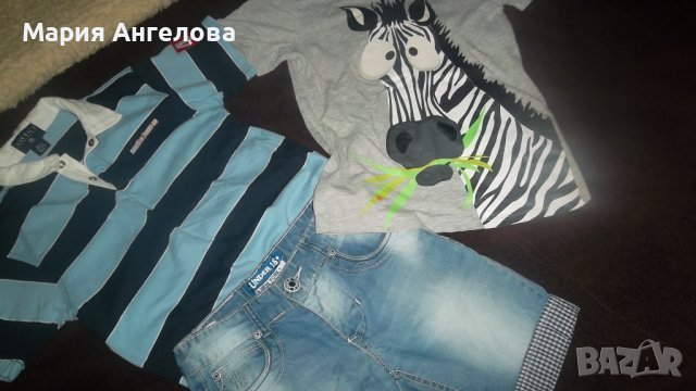 Къси дънки и 2 маркови блузки, снимка 1 - Детски комплекти - 36600505