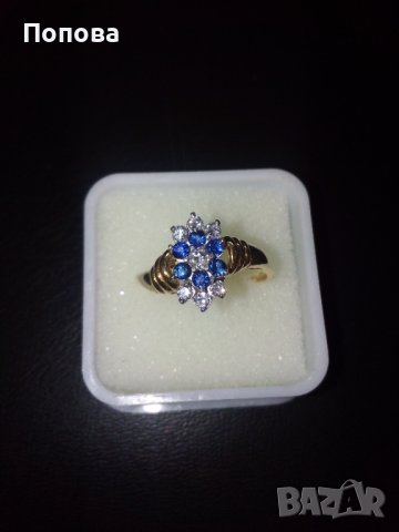 18k. златен пръстен с диаманти и сапфири, снимка 13 - Пръстени - 40624952